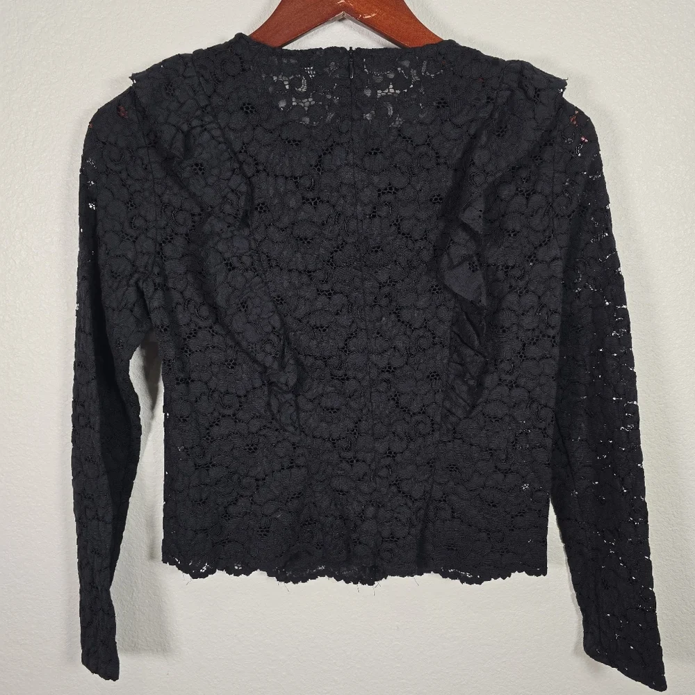 Zara Women’s Black‎ Lace Ruffled Long Sleeve Blouse Shirt Women’s Size Small